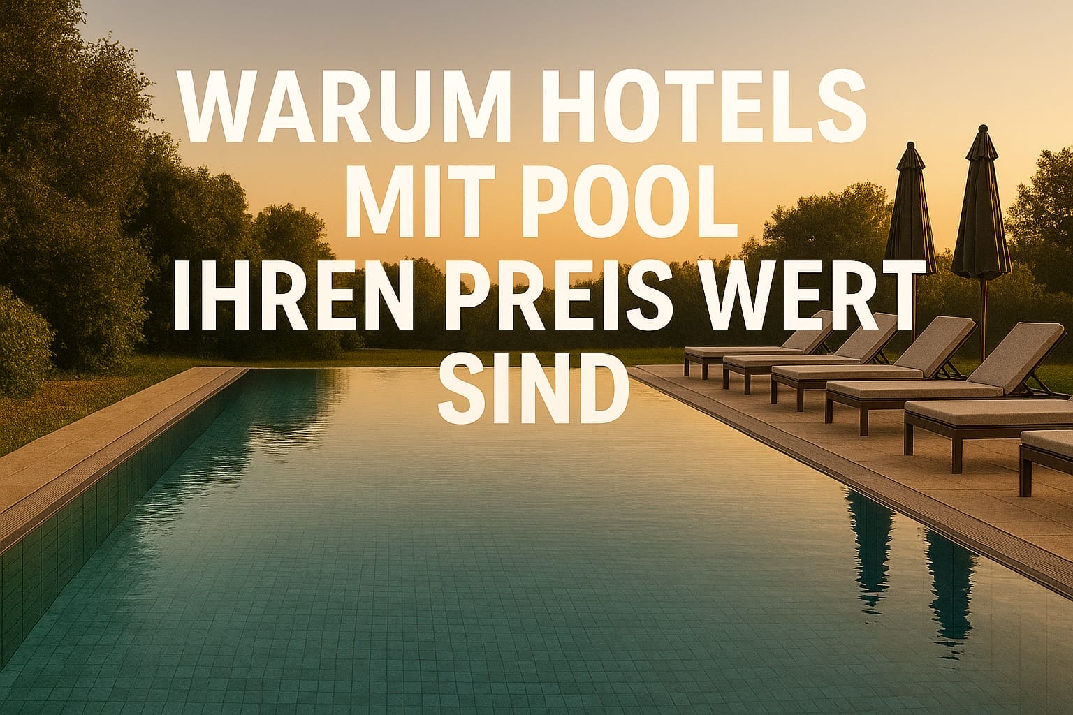 Titelbild: Warum Hotels mit Pool ihren Preis wert sind – Poollandschaft bei Abendlicht“